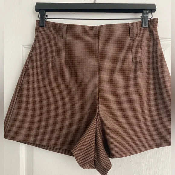 Zara Brown Plaid Shorts Size Medium - Picture 2 of 11